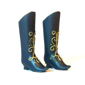 Disney Barbie Frozen Anna Doll Black Boots Shoes Gold Scroll Accessory